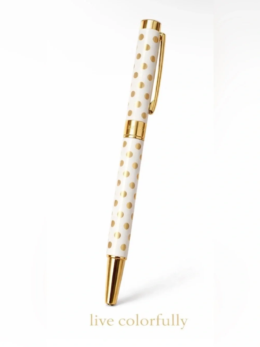 Kate Spade Gold Polka Dot Ball Point Pen in Reusable Gift Box - Black Ink